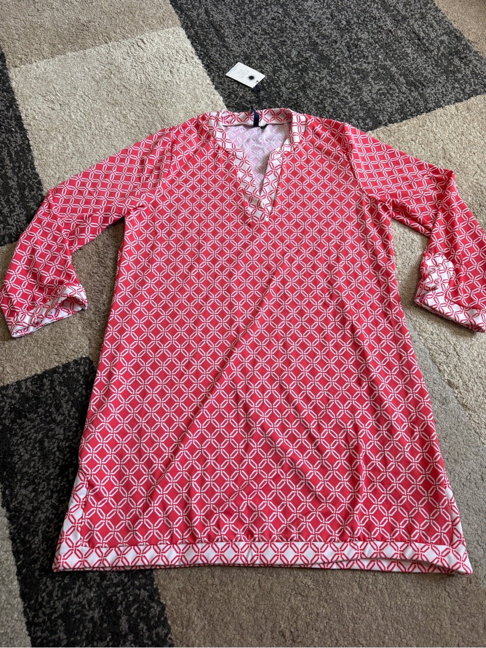 Aqua Et Sol Pink and White Geometric Women's Swim Large Coverup Tunic